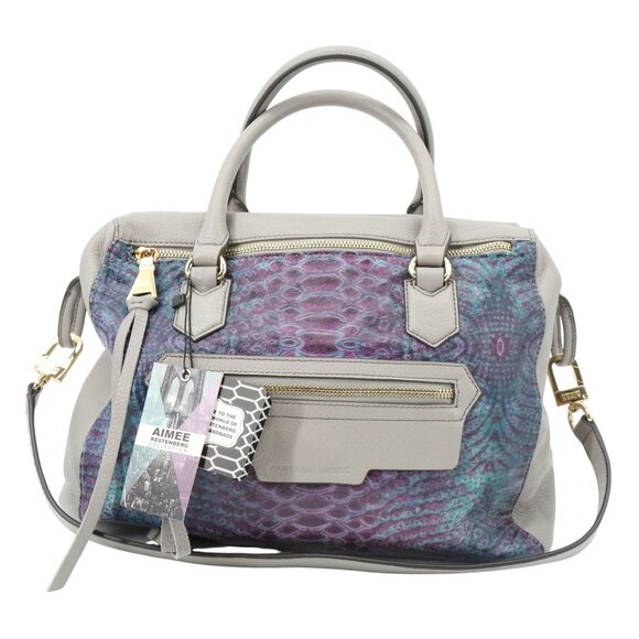 Aimee Kestenberg Fiona Tumbled Pebble Leather Satchel Crimson Snake Bag Handbag - Picture 1 of 11